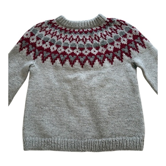 Handmade Knit Fair Isle Gray & Red Geometric Pattern Pullover Sweater - Size M - Picture 3 of 7